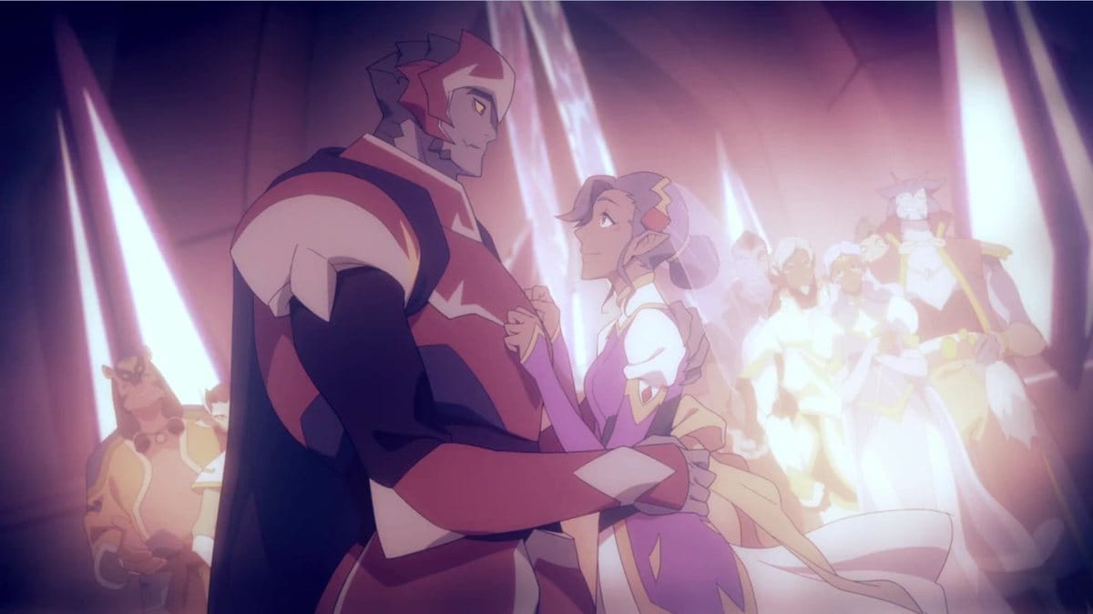 Zarkon and Honerva marry: fire and water, the two minds joined. Voltron: Legendary Defender, season 3, episode 7, "The Legend Begins" (2017), © DreamWorks Animation. Still via the Voltron Wiki, used here for commentary.